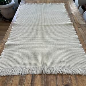 Faribo Lap Blanket 100% Wool Ivory Waffle Knit Dry Clean Only